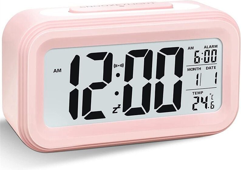 Tlily - Digitaler Wecker, LED-Beleuchtung, batteriebetrieben, leiser Reisewecker, Pink