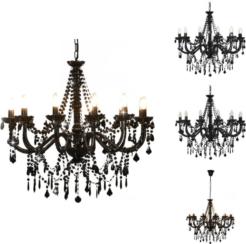 Kronleuchter - Living Kronleuchter mit Perlen Schwarz 12 × E14-Fassungen - Schwarz