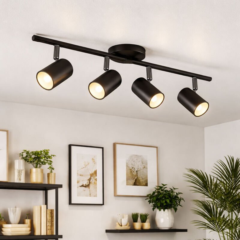 Deckenlampe 4 Flammig schwarz Deckenleuchte GU10 Deckenleuchte Wohnzimmer schwenkbar, Metall, 4x GU10, LxBxH 54,4x9x14,3...
