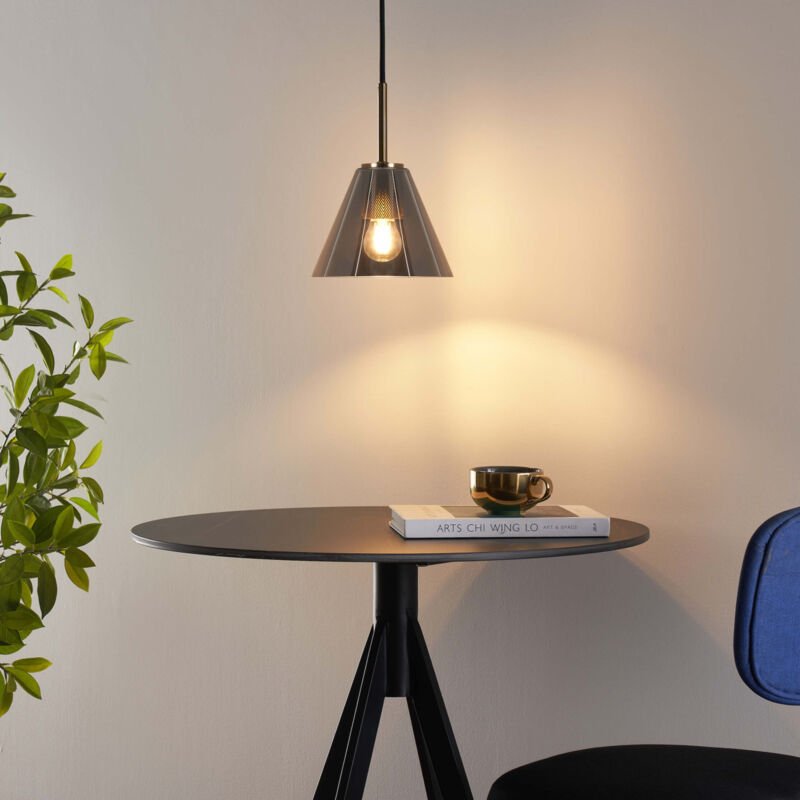 Thumbnail - Kosilum - Kegelförmige Design-Hängelampe mit rauchigem Glas -Soliria