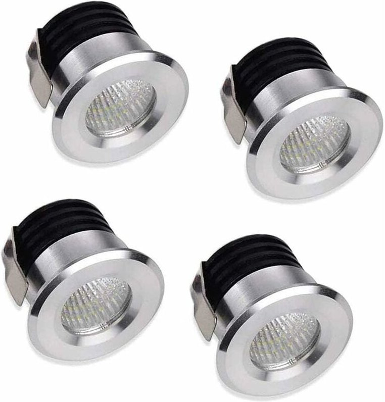 Set mit 4 Mini-LED-Einbaustrahlern, 3 w, warmweiß, für Schaufenster, Innenstation, Gipskartonbeleuchtung, mit Trafo