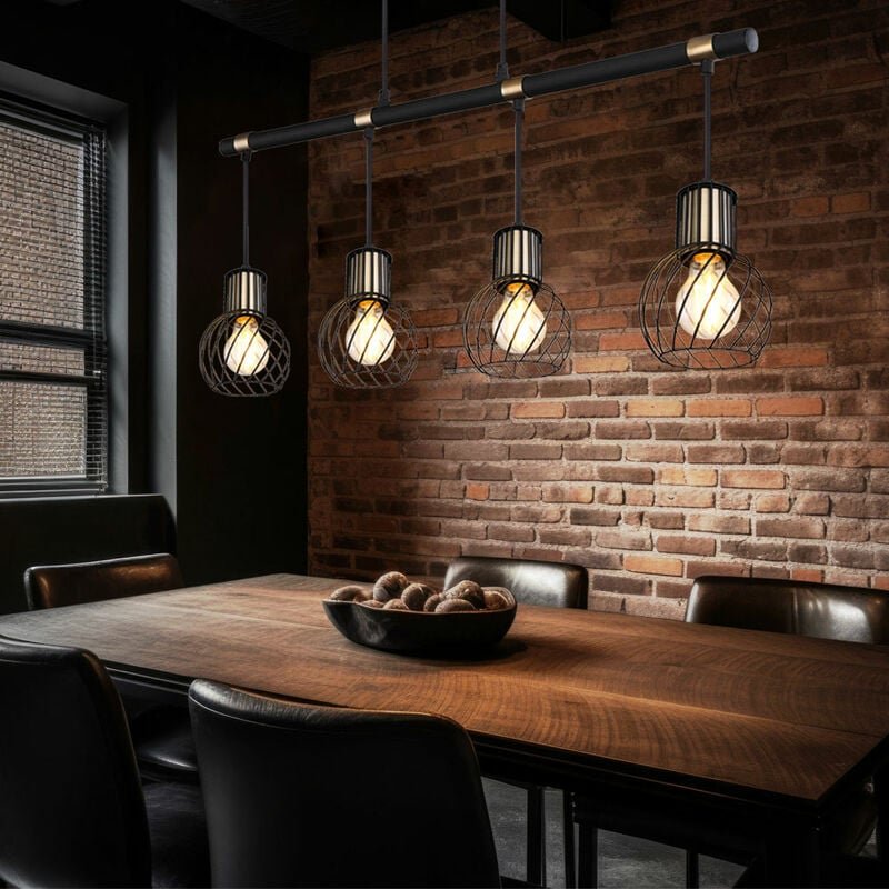 Hängelampe Hängeleuchte Pendellampe Esszimmerleuchte Esstischlampe, 4 Flammig, Metall schwarz gold, 4x E27 Fassungen, Lx...