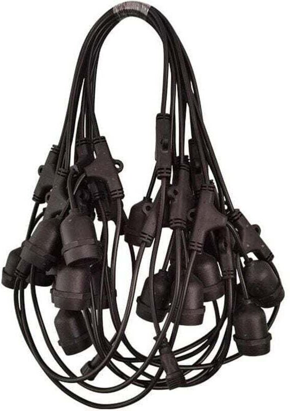 10 m lange schwarze Lichterkette für den Außenbereich mit 20 E27-Fassungen, robustem Rundkabel und anschließbarer Verlän...