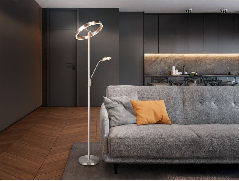 Led Stehlampe willis Silber mit Leselampe, dimmbar & 3 Lichtfarben, 180cm groß