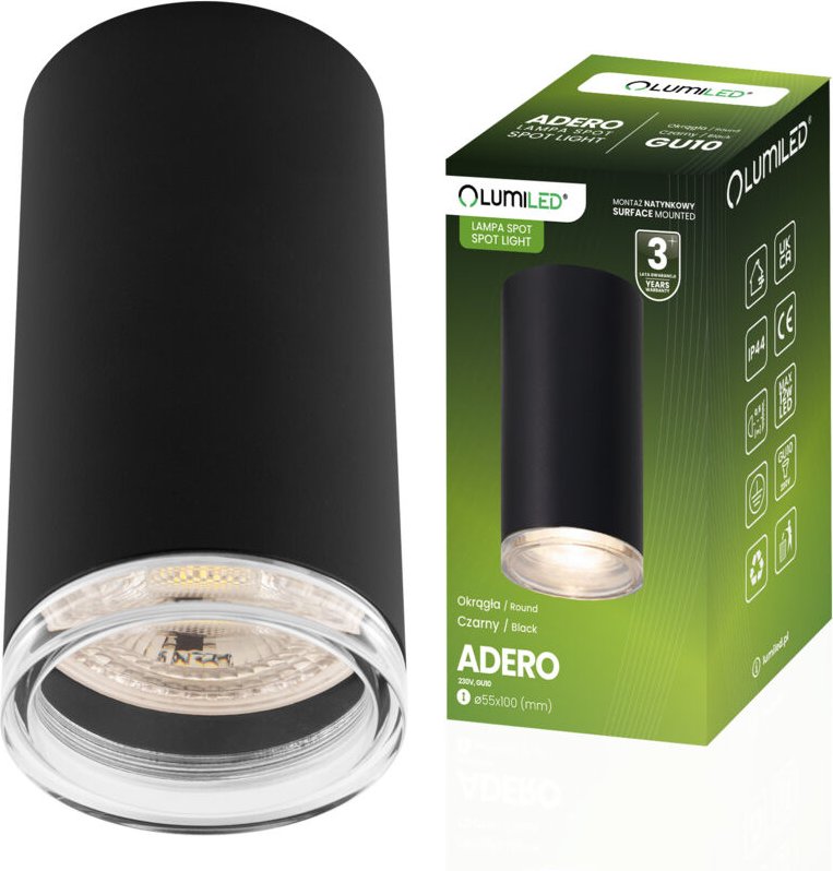 LED-Deckenleuchte mit Strahler, GU10, IP44, ADERO, Schwarz, Lumiled