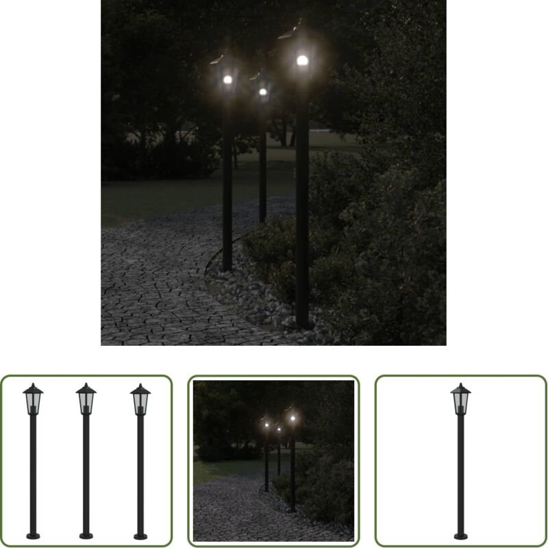 Außenbeleuchtung - Wegeleuchten 3 Stk. Schwarz 120 cm Edelstahl