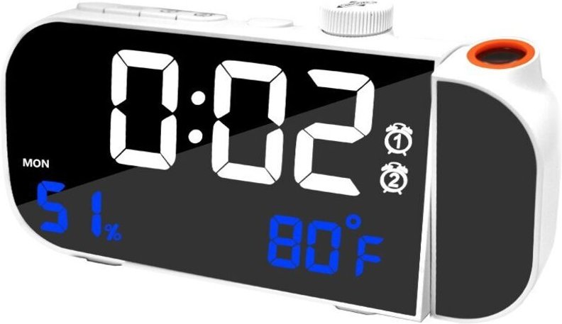 Deckenprojektor-Wecker mit Temperatur- und Luftfeuchtigkeitsanzeige, Schlaffunktion, einstellbarer Helligkeit und Lautst...