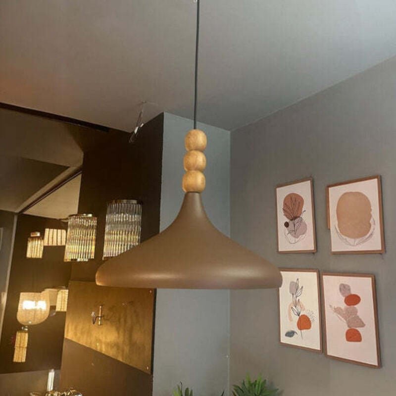 Schlichte Braun Pendelleuchte mit Drei Perlen und Holzkopf – Vintage-Kronleuchter E27 Ø35 cm für Wohnzimmer, Schlafzimme...