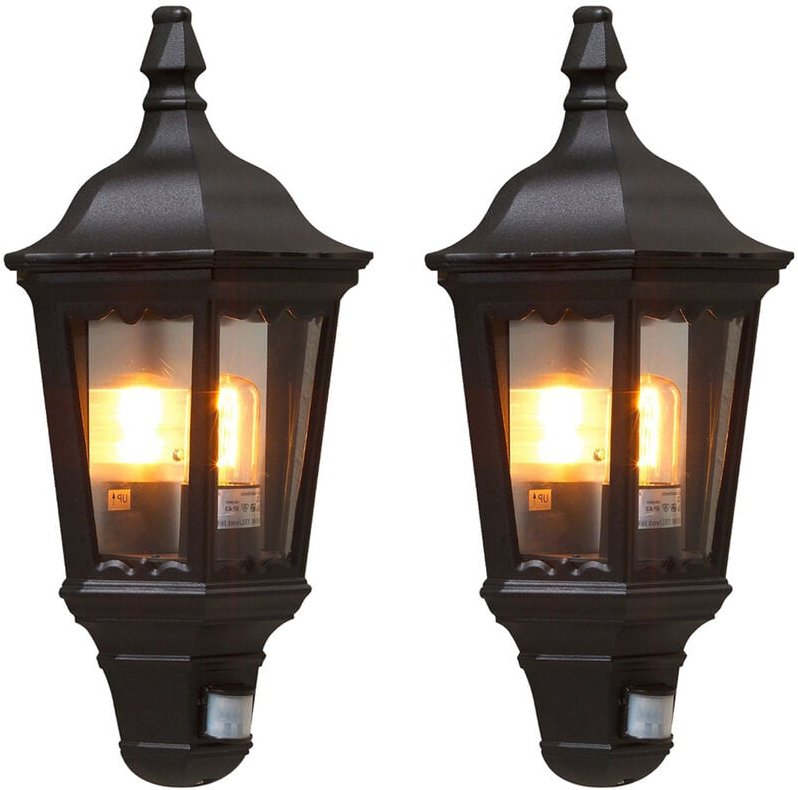 Konstsmide - 2er-Set schwarze Wandleuchten Halbschale Bewegungsmelder firenze, E27, Aluminium