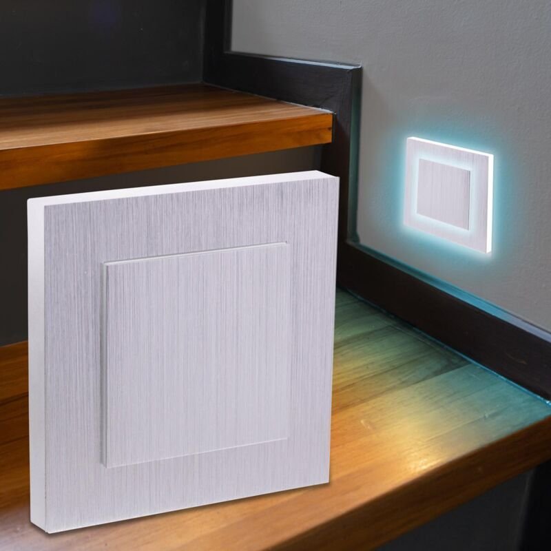 LED Treppenleuchte eckig Alu-gebürstet - Lichtfarbe: Kaltweiß 1,5W - Lichtaustritt: Doppio