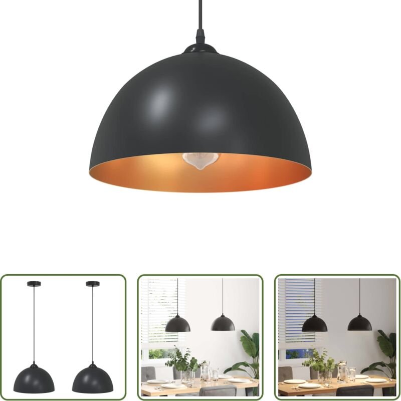 Vintage-Design - Pendelleuchten 2 Stk. Höhenverstellbar E27 Schwarz Ø30cm Metall