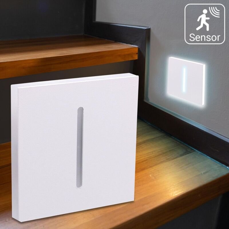 LED Treppenleuchten mit Bewegungsmelder eckig weiß 1,5W - Lichtfarbe: Kaltweiß - Lichtaustritt: Fokus