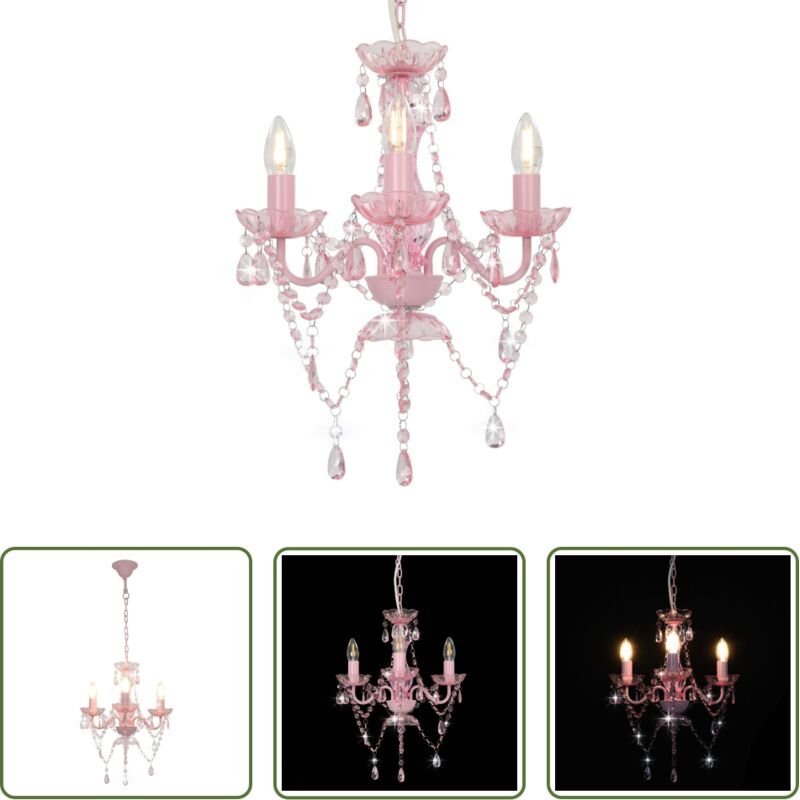 vidaXL Rosa - Kronleuchter mit Perlen Rosa Rund 3×E14