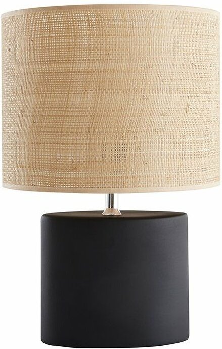 Tischleuchte Keramik mattschwarz mit Bastschirm tiga