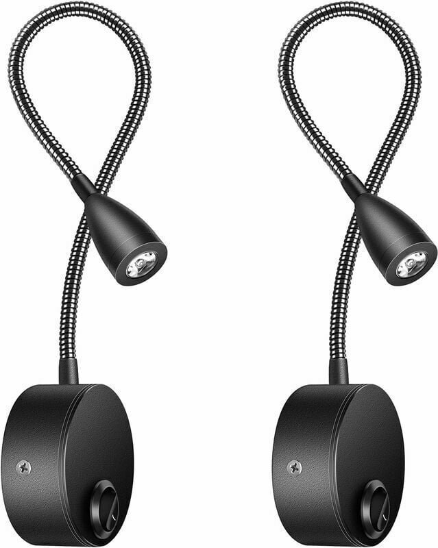 Jalleria - Nachttisch-Wandlampe, 2 Stück, Wandlampe, LED-Leselampe, Schwanenhalslampe, 3 w, 3000 k warmweiße Leselampe