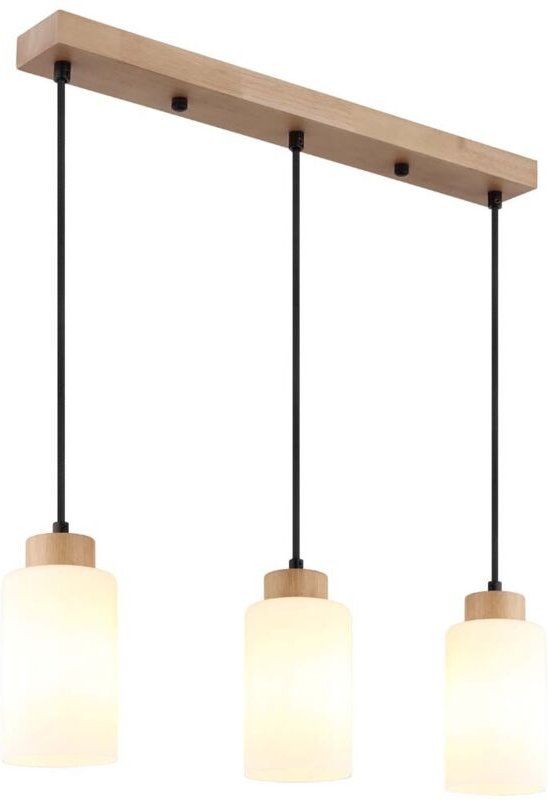 Pendelleuchte Deckenleuchte Hängeleuchte Holz braun Glas opal 3-flammig H 120 cm
