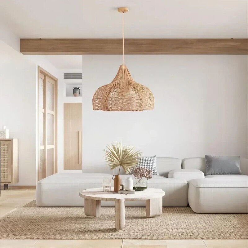 JOYINLED Rattan-Kronleuchter, Pendelleuchte im japanischen Wabi-Sabi-Stil im Retro-Look, LED-Lampe für Wohnzimmer, Resta...