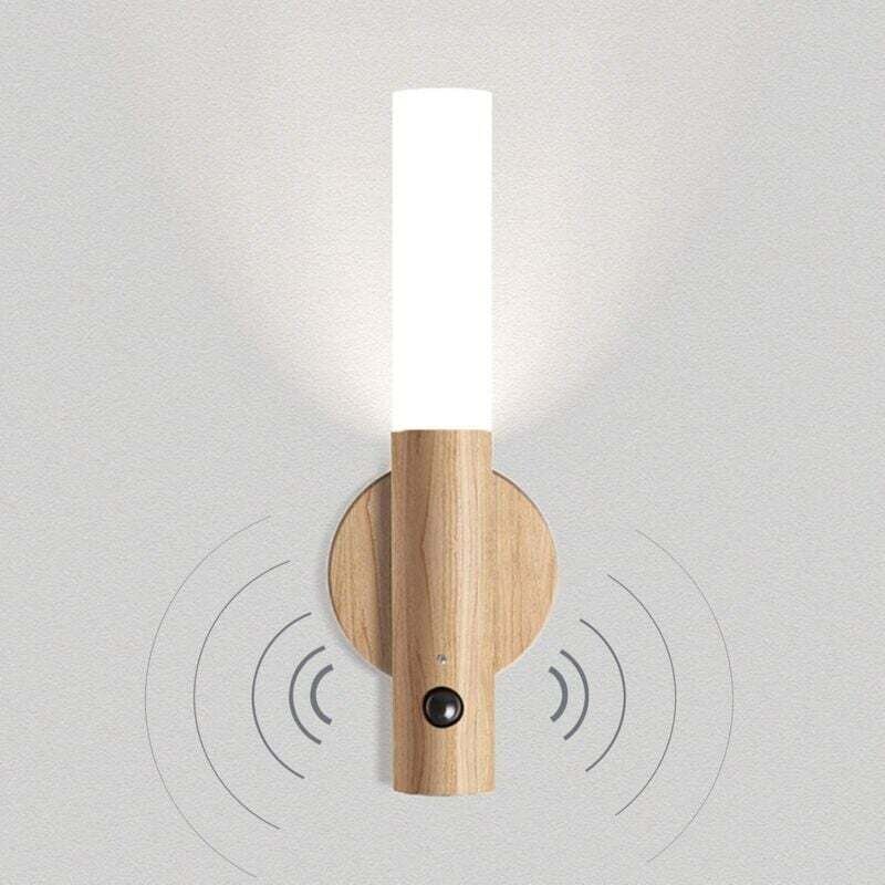 Led Wandleuchte Holz Vintage Akku Wandlampe Bewegungsmelder usb Wiederaufladbar Kabellos Magnetisch Nachtlampe Kinderbel...