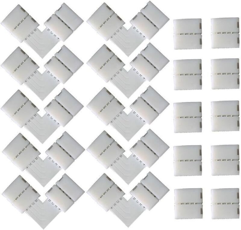 10 Stück L-förmige Schnellverbinder mit 4 Pins, 10 Stück 4-Pin-LED-Streifenverbinder für 10 mm breite SMD 5050 RGB-LED-S...