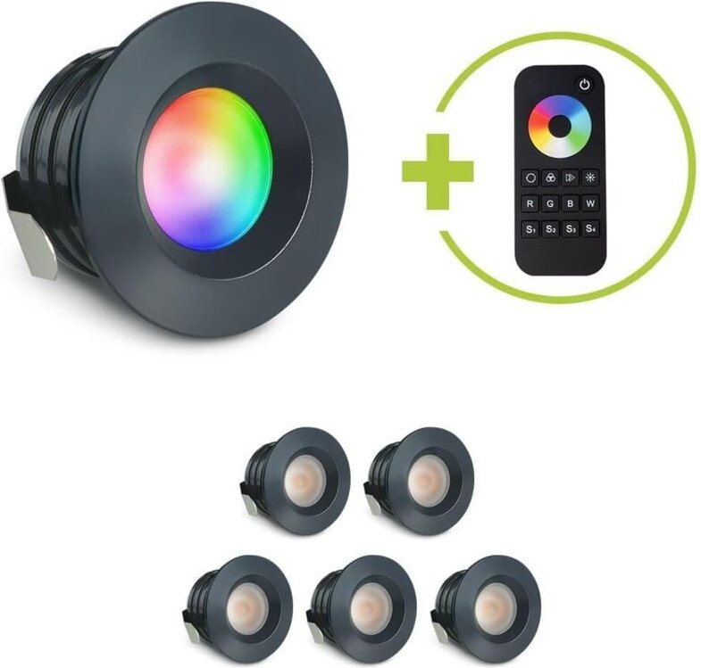 Einbaustrahler Mini flach Torino 3W RGBW IP44 - Farbe: anthrazit RAL 7016 - Anzahl: 6x