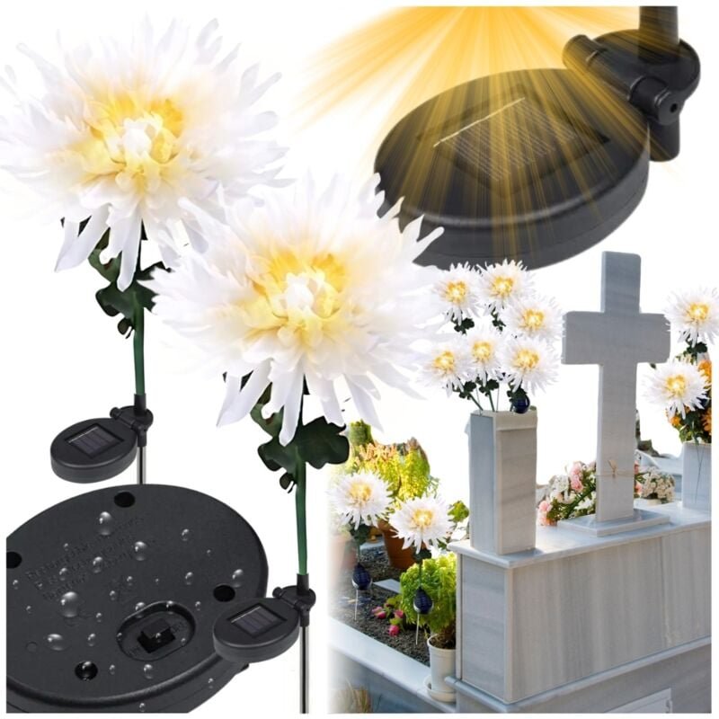 Thumbnail - 2er Set Solarkerze LED Laterne Allerheiligen Chrysantheme 75cm GoGarden