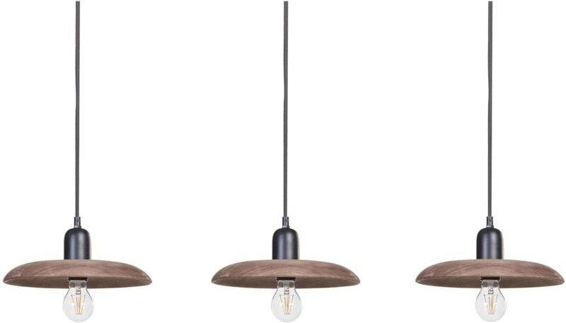 Hängeleuchte Dunkelbraun Mango-Holz 3-Flammig mit Schirm Kegelform Langem Kabel Boho Stil Rustikal für Esstisch Wohnzimm...