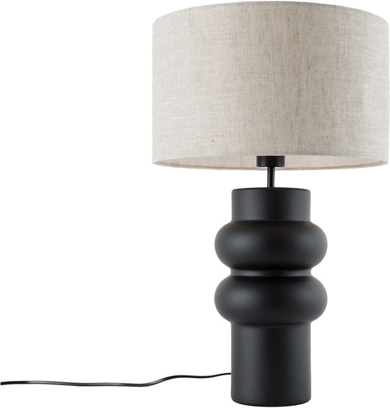 Design Tischleuchte Schwarz Stoffschirm Hellgrau 35 cm - Alisia