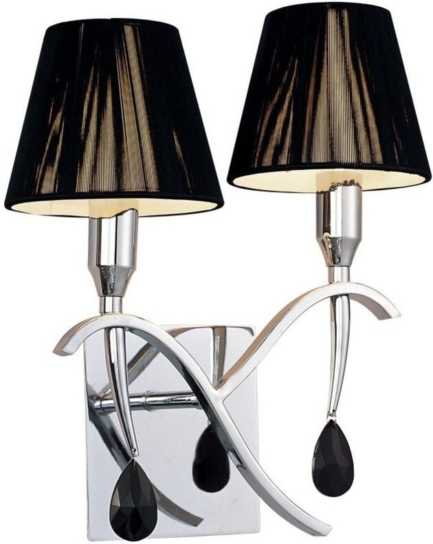 Inspired Mantra - Siena - Wandleuchte Switched 2 Light E14, poliertes Chrom mit schwarzen Schirmen und schwarzem Kristal...