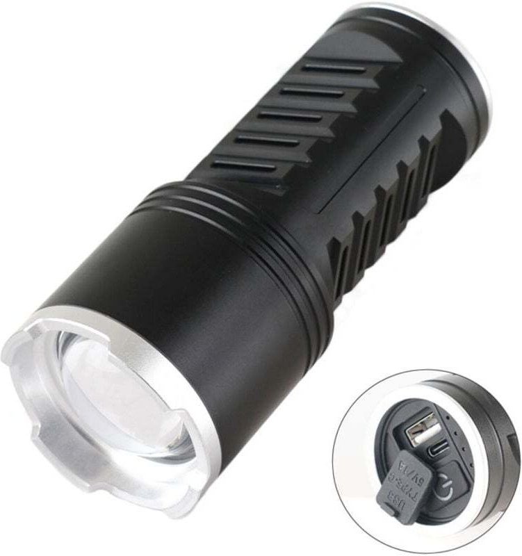 Extrem leistungsstarke LED-Taschenlampe mit 1.000.000 Lumen, eingebautem 10800-mAh-Hochleistungsakku, Zoomfunktion, wass...