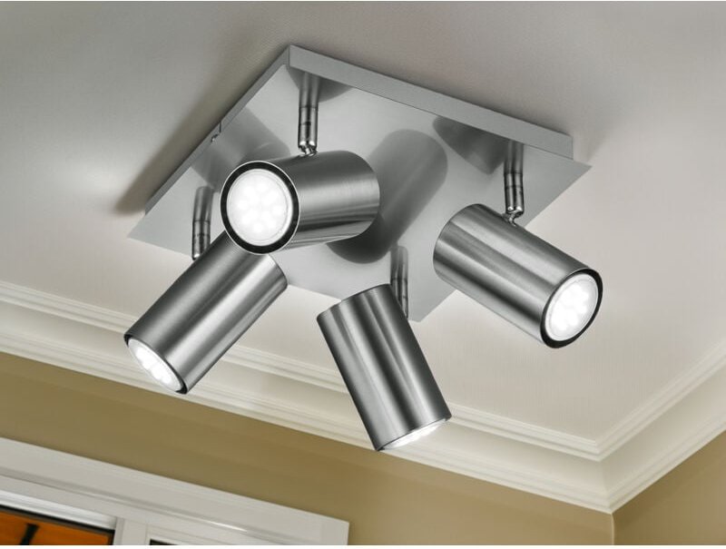 Led Deckenstrahler Silber 4-flammig, Quadrat 24cm