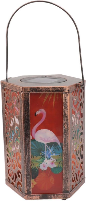 LED-Solar-Terrassenleuchten, sechseckige Solar-Hängelampen mit Vogelmuster für die Terrasse