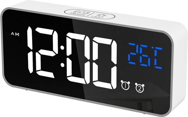 Digitaler Wecker, LED-Digitaluhr mit Temperaturanzeige/Schlummerfunktion/2 Alarme/12/24-Stunden-Anzeige/USB-Ladeanschlus...