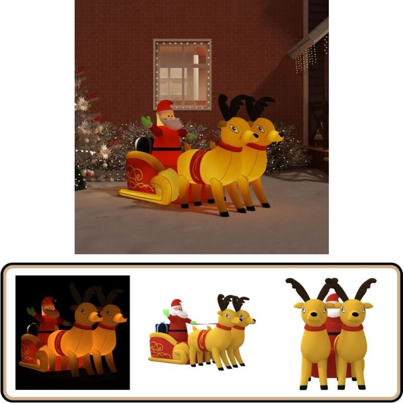 Aufblasbarer Weihnachtsmann mit Rentieren led 130 cm - Weihnachtsdekoration - Weihnachtsmann - Outdoor Beleuchtung - Lic...