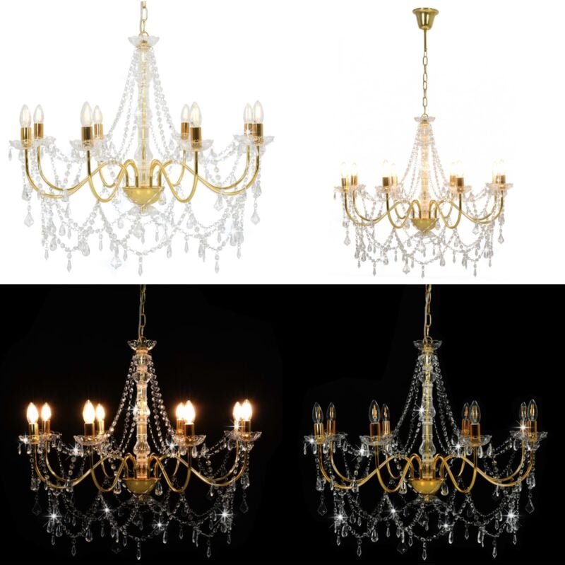 Kronleuchter mit Perlen Golden 8 x E14-Fassungen - Kronleuchter - Deckenleuchte - Home & Living - Gold