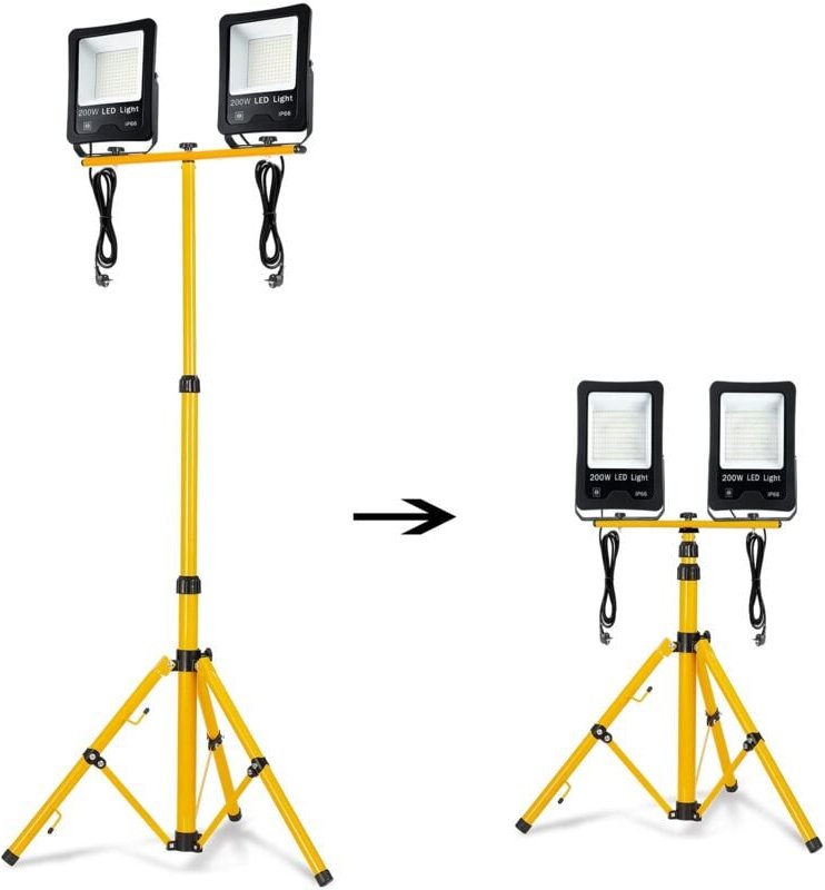 Thumbnail - Led Baustrahler Arbeitsleuchte 200W2 16000LM led Fluter Floodlight inkl. Stativ und 3M Kabelfür Innen-und Außenbereich (...
