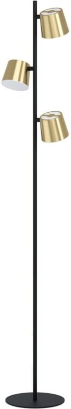 Led Stehlampe Altamira, 3-flammige Wohnzimmer Retro-Lampe, Vintage Standleuchte aus Metall in schwarz und Messing-Gebürs...