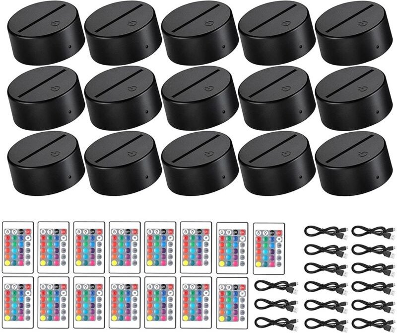 15er-Set 3D-LED-Nachtlicht-Lampensockel, 16-farbiger LED-Licht-Displaysockel mit Fernbedienung, USB-Lichtsockel für Acry...