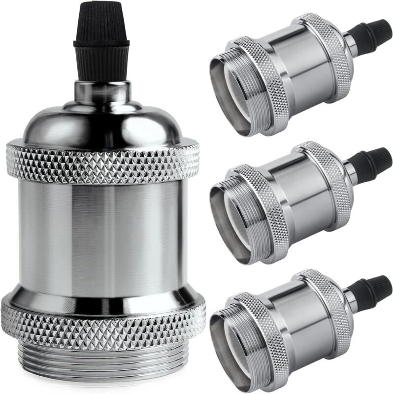 4 Stück E27 Vintage-Lampenfassungen aus massivem Aluminium und Keramik, Sockeladapter für Edison-Schraubglühbirnen, DIY-...