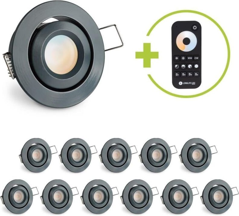 Einbaustrahler Mini schwenkbar Matera 3W CCT IP44 - Farbe: anthrazit RAL 7016 - Anzahl: 12x