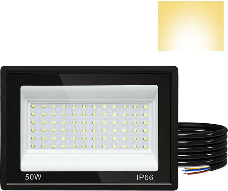 Wolketon LED-Fluter, LED-Strahler, IP66 Außenstrahler, 120° Abstrahlwinkel, 50W 1 Stück, Arbeitsleuchte Warmweiß 3000K