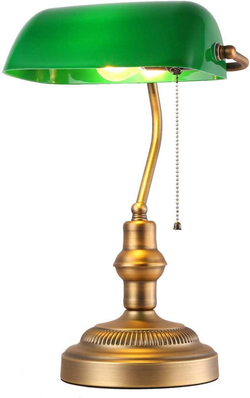 Retro-Schreibtischlampe Barcelona im Bankerstil mit LED-Beleuchtung, grünem Glas und Messingschirm, geeignet für E27-LED...