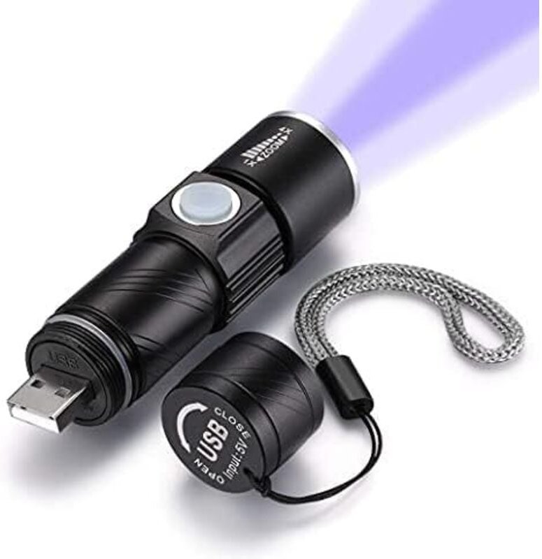 Thumbnail - UV-Taschenlampe, per USB wiederaufladbare UV-Taschenlampe mit Schwarzlicht 395 nm, zoombare UV-Taschenlampe und 4 Lichtm...