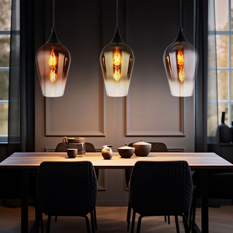 Esstischlampe 3 flammig Hängelampe schwarz Pendelleuchte Wohnzimmerlampe, Glas Gold, Chrom, Kupfer, 3x E27, LxBxH 83 x 1...