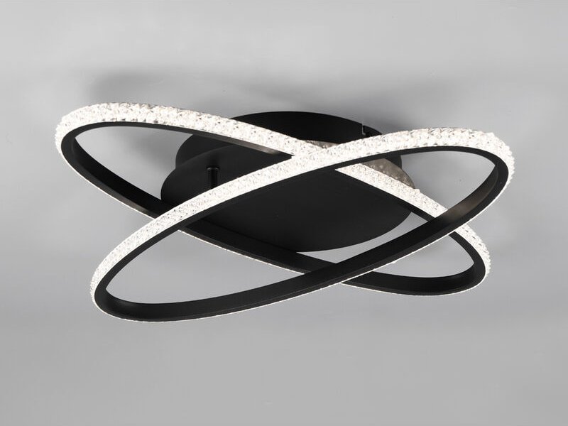 Reality Leuchten - led Deckenleuchte lane dimmbar, Kristall Ringe oval schwenkbar Schwarz, ø 58cm