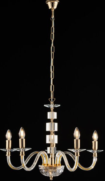 Bonetti Illumina - Franz - Goldkronleuchter mit transparentem Glas und Strasssteinen 5 Lichter 110 - Ø60 - BL275-5-OR