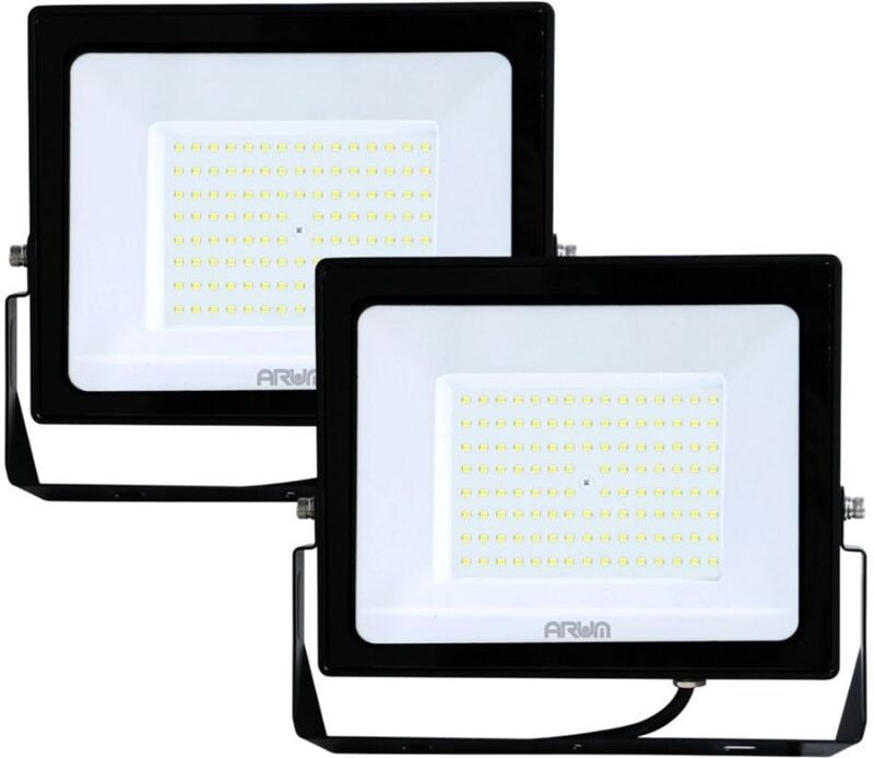 2er Set LED Strahler ATRIA 100W SCHWARZ Eq 800W IP66 Outdoor Farbtemperatur: Kaltes Weiß 6000K