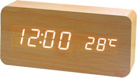 Fitags - Digitale Uhr aus Holz – Multifunktions-LED-Wecker mit Zeit-/Datums-/Temperaturanzeige und Sprachsteuerung für u...