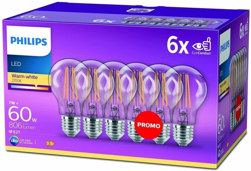 LED-Lampe Philips Bombilla Durchsichtig E 60 W (2700k)