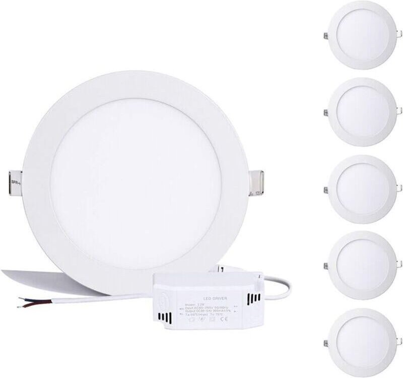12-W-Rund-LED-Panel, LED-Einbaustrahler, Neutralweiß 6000K-6500K, Deckeneinbauleuchte, extrem flach, Treiber inklusive, ...