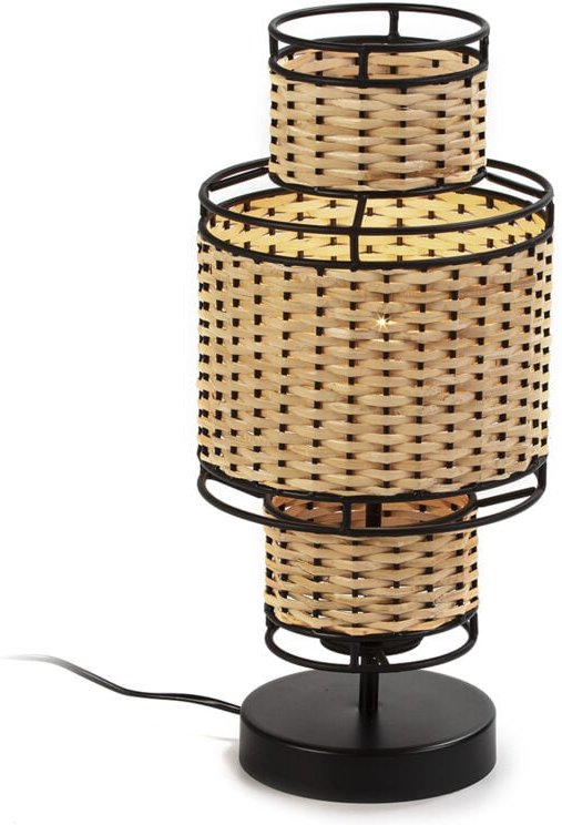 Tischlampe 21X21X45 Metall Schwarz/Naturrattan